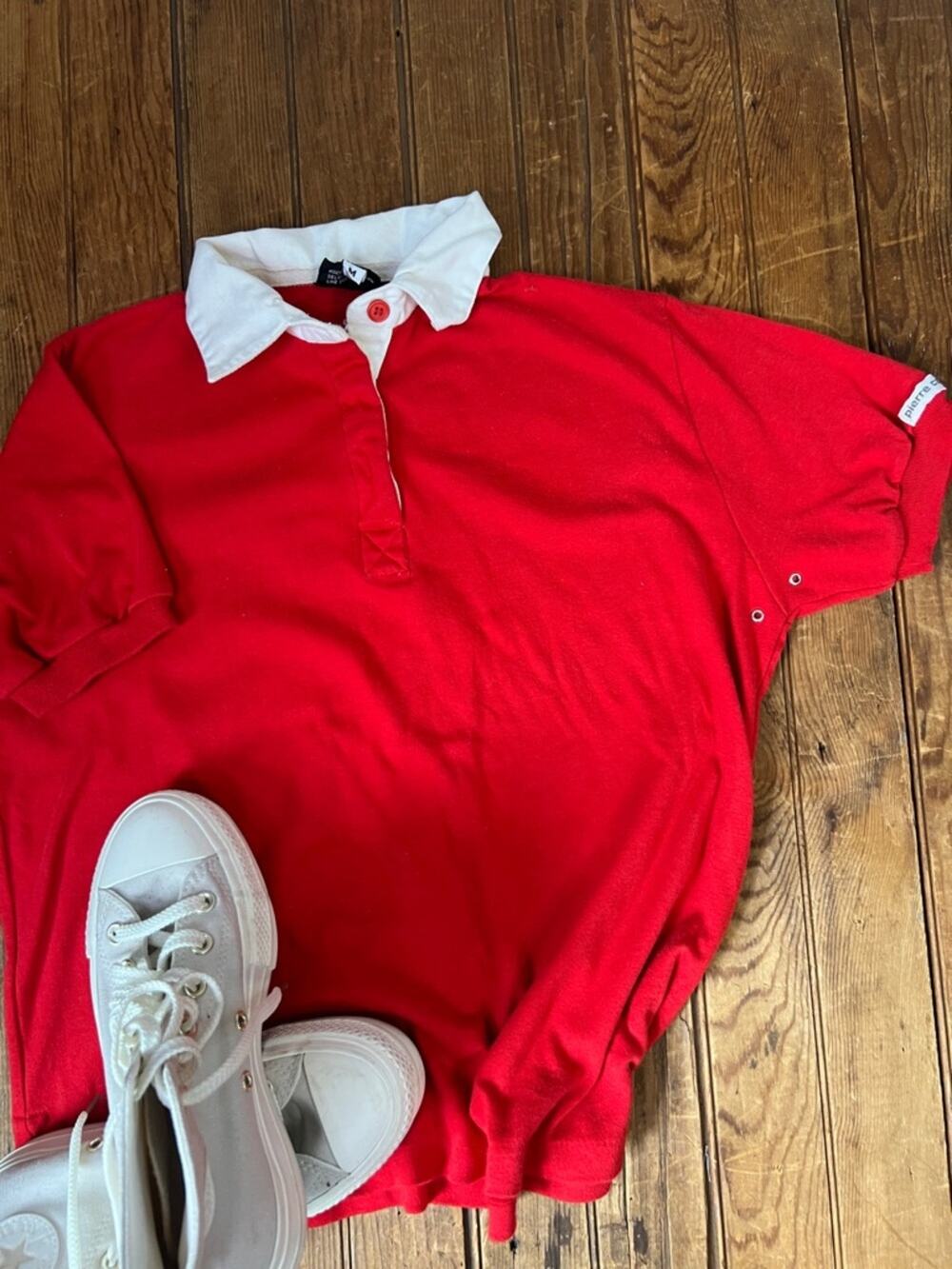 Vintage 80s women’s Pierre Cardin polo top Red white collar size medium